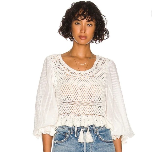 NEW Free People Megan Crochet Open Back Cotton Boho Top - Picture 4 of 11